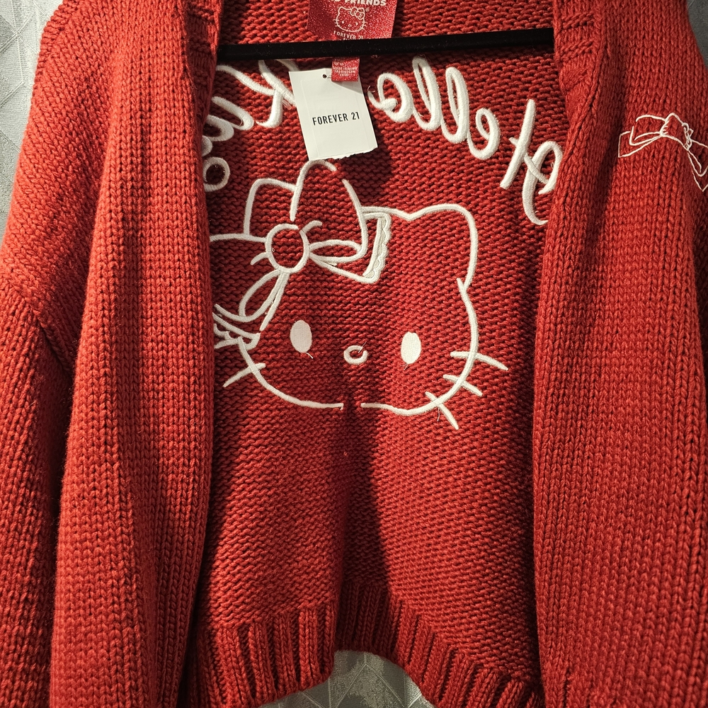 Forever 21 Red Graphic Cardigan